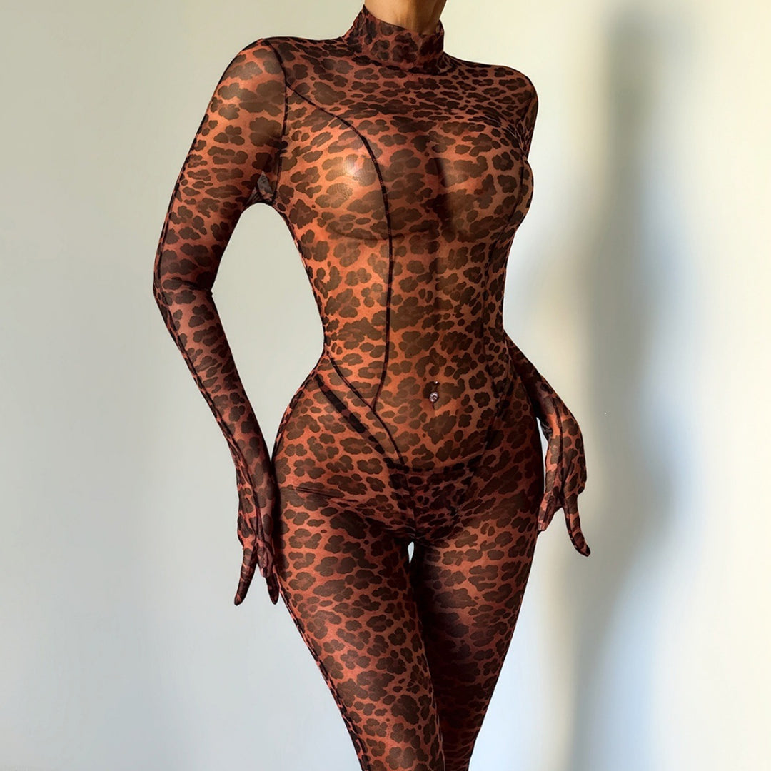 Sheer Leopard Print Catsuit