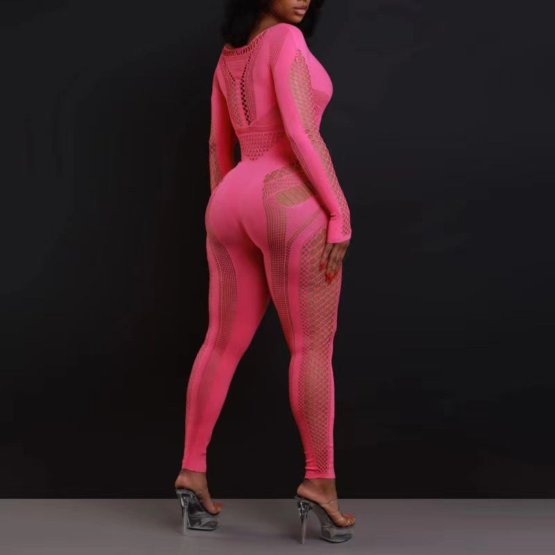 Seamless Sculpting Fishnet Hollow Out Jumpsuit
