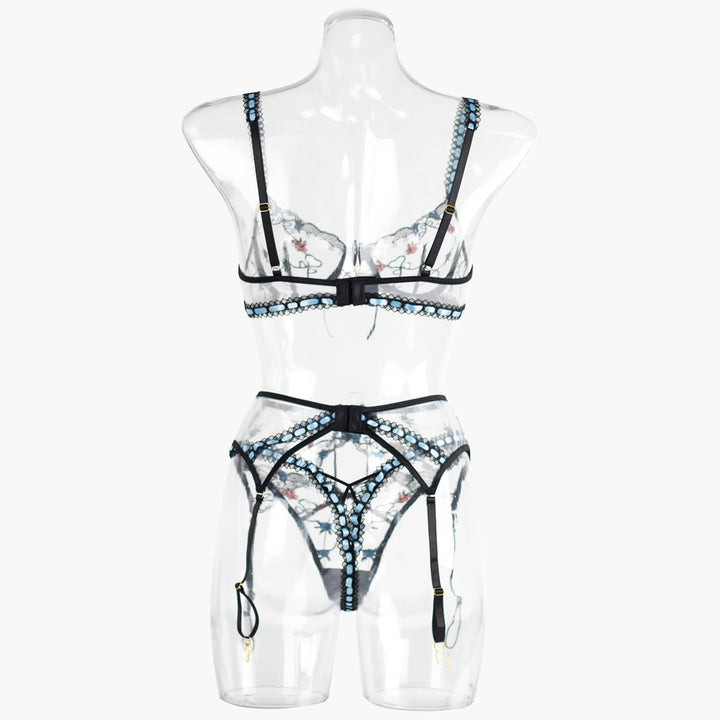 Floral Embroidered Sheer Lingerie Set