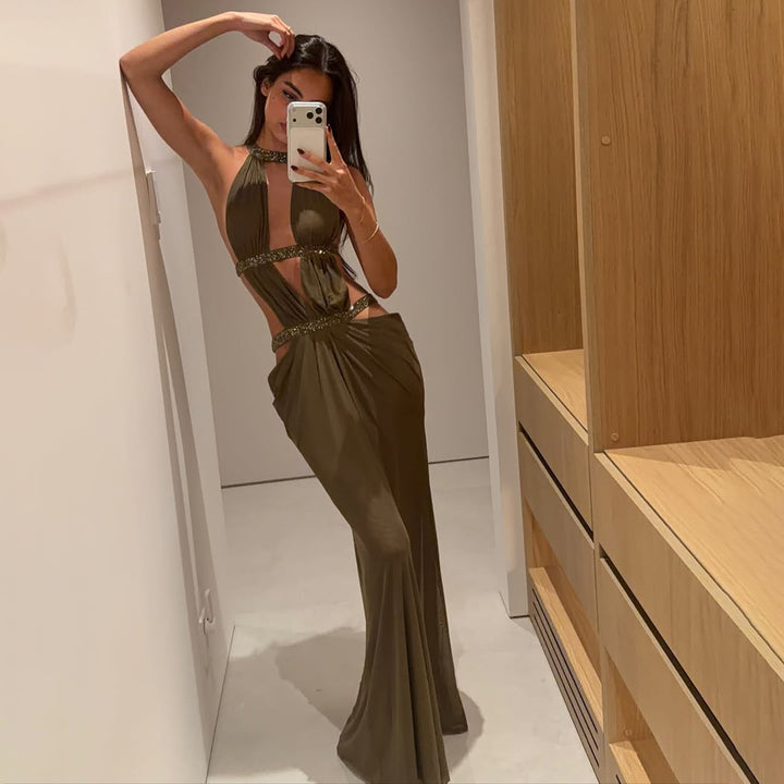 Halter Deep V Cutout Maxi Dress