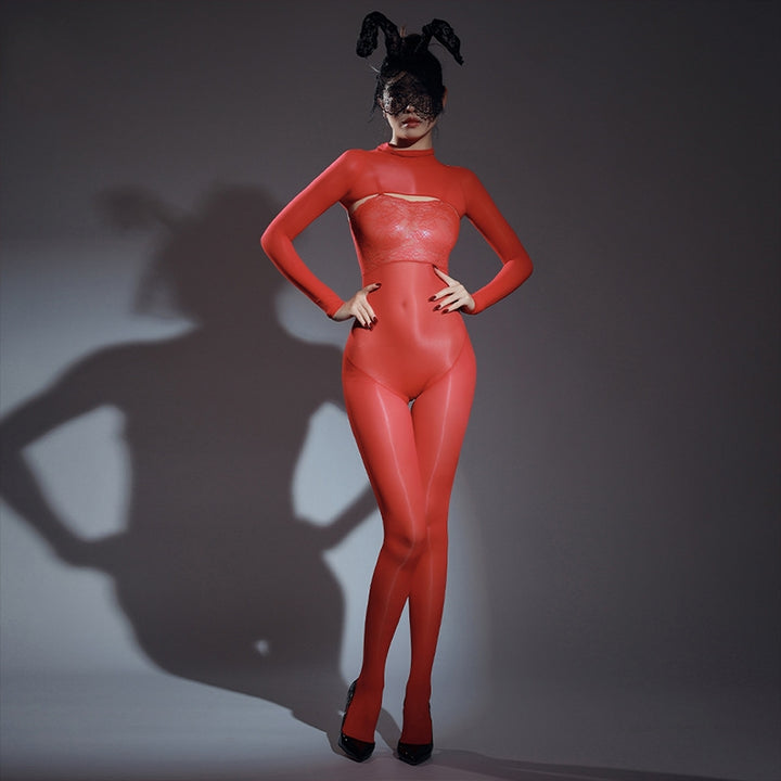 Gloss Veil Lace Halter Bodystocking