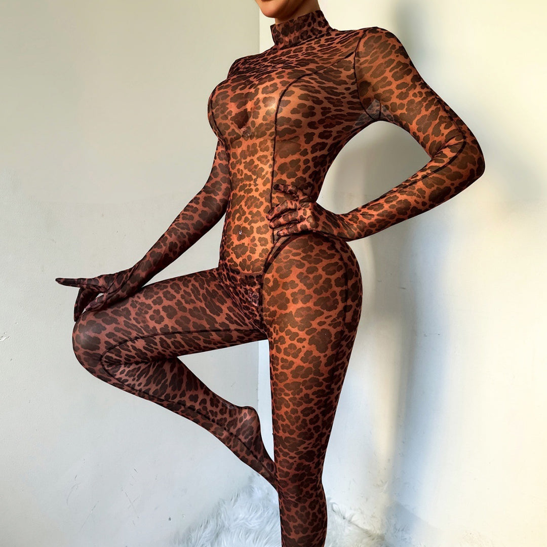 Sheer Leopard Print Catsuit