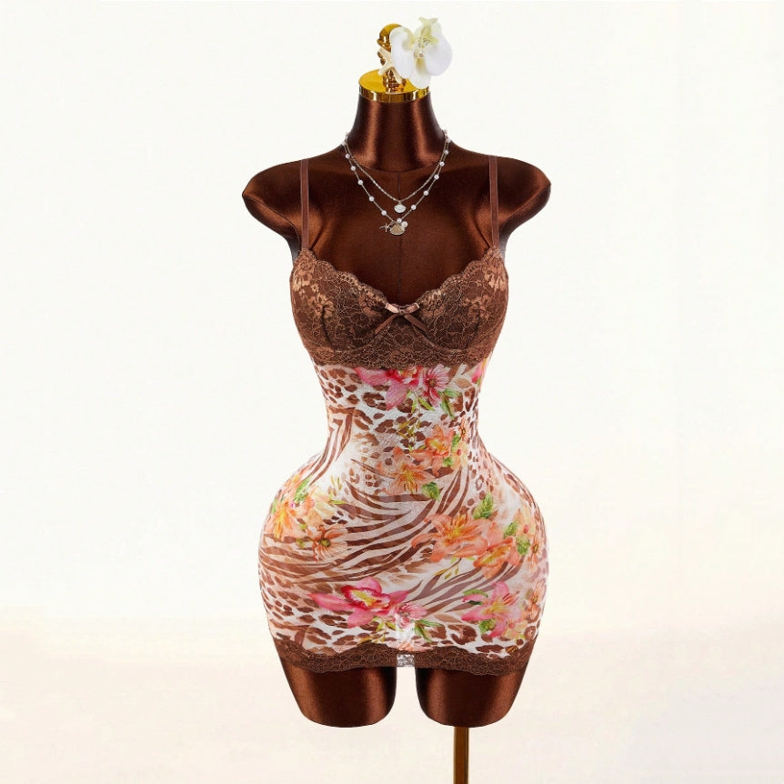 Leopard Lace Slip Mini Dress