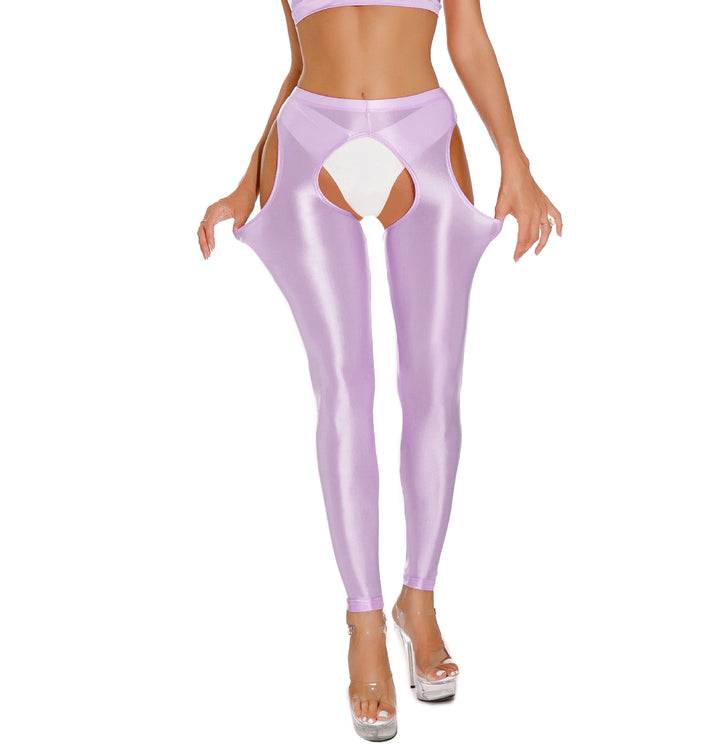Sleek Open-Crotch Shiny Bodysuit Tights