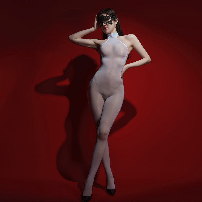 Glossy Sheer Backless Bodystocking