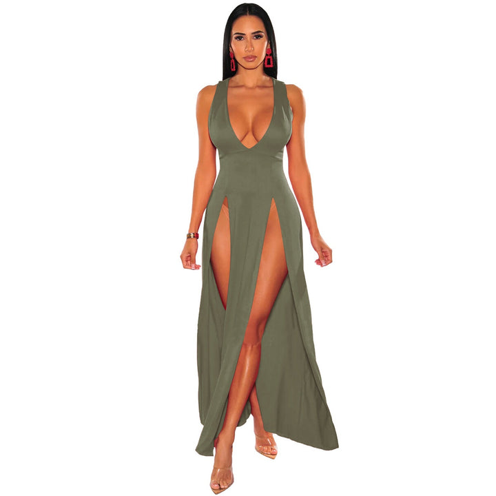 Deep V Plunge High Slit Maxi Dress