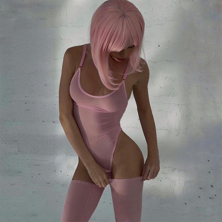 Sheer Mesh Bodysuit with Thigh High Stockings