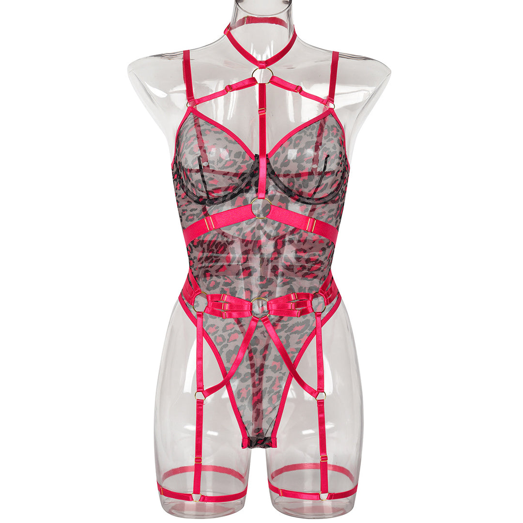 Leopard Mesh Strappy Bodysuit
