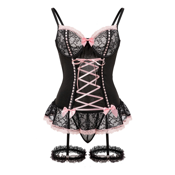 Lace Cross Strap Bow Lingerie Set