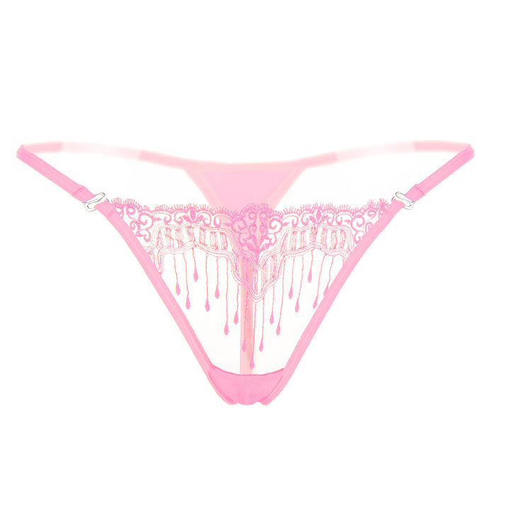Sheer Embroidered Mesh Thong
