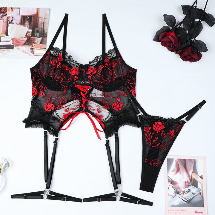 Floral Fury Strappy Lingerie Set