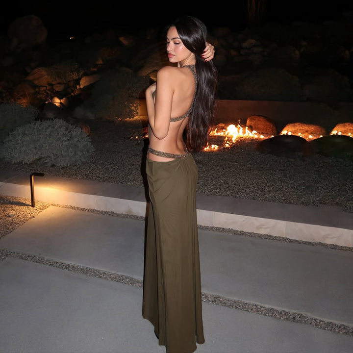 Halter Deep V Cutout Maxi Dress