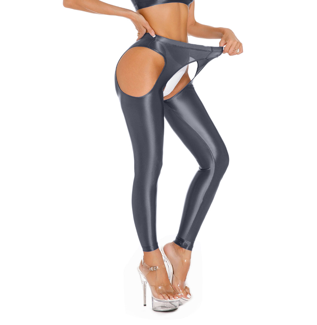 Sleek Open-Crotch Shiny Bodysuit Tights