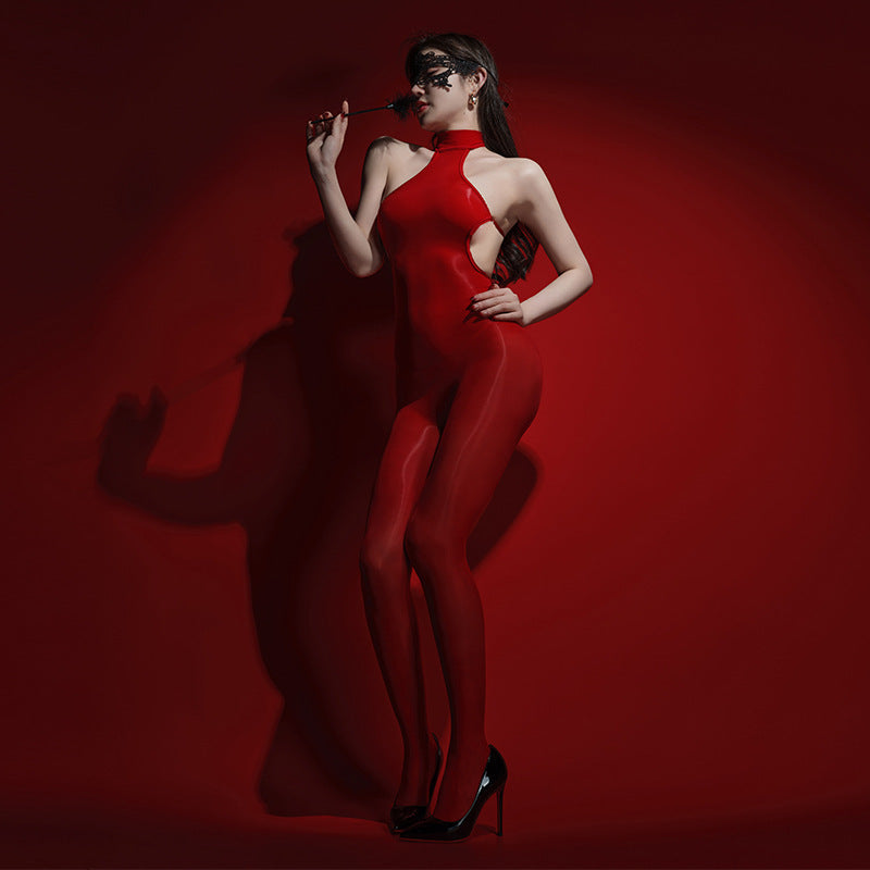 Glossy Sheer Backless Bodystocking
