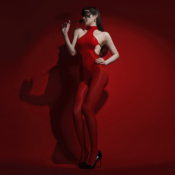 Glossy Sheer Backless Bodystocking