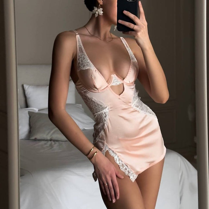 Silk Cutout Nightdress Set