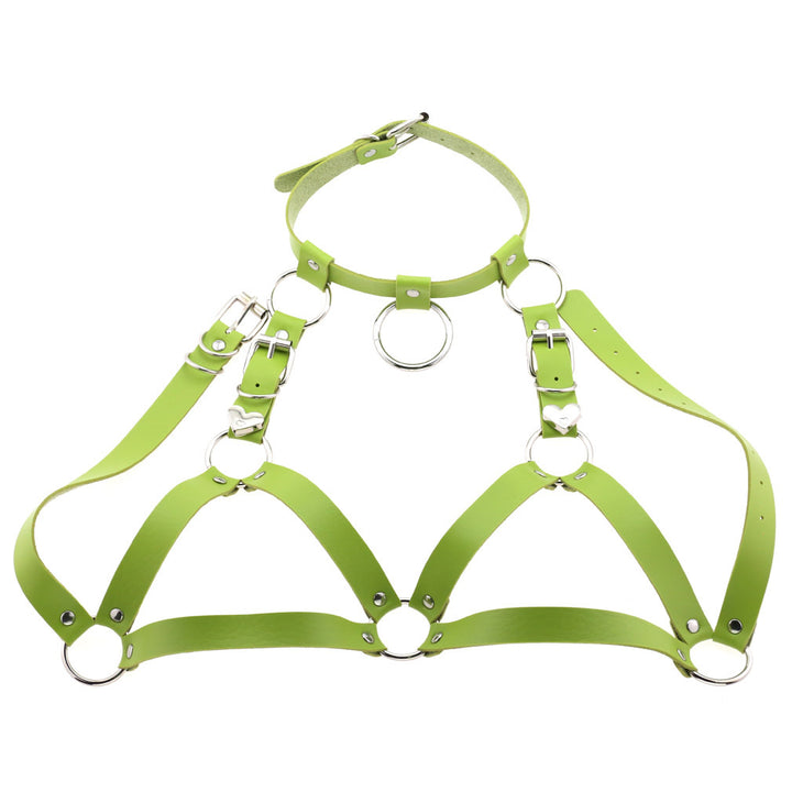 Leather Harness Choker Bondage Belt Set