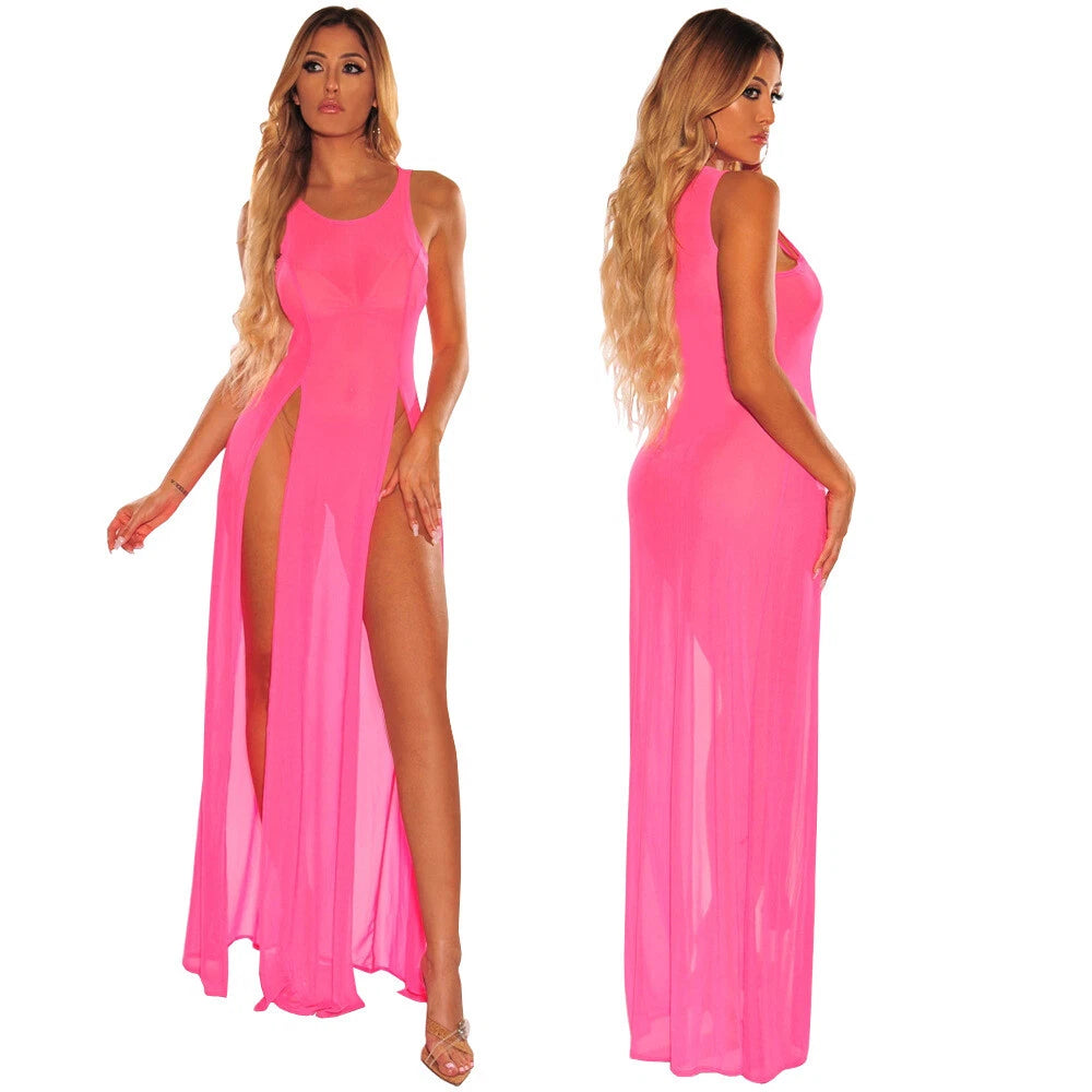 Sheer Split Mesh Maxi Dress