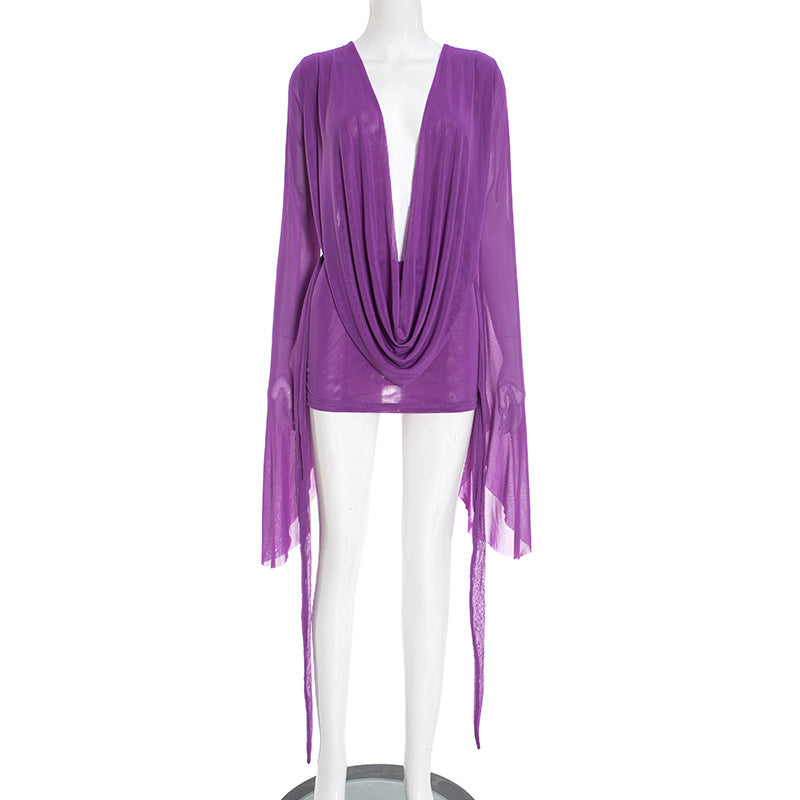 Moonlit Drape Backless Mini Dress