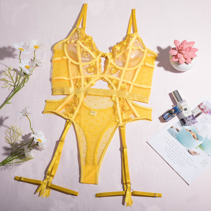 Lace-Embroidered Underwire Bodysuit