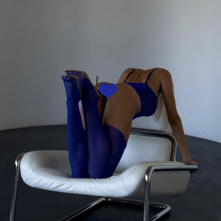Sheer Mesh Bodysuit with Thigh High Stockings