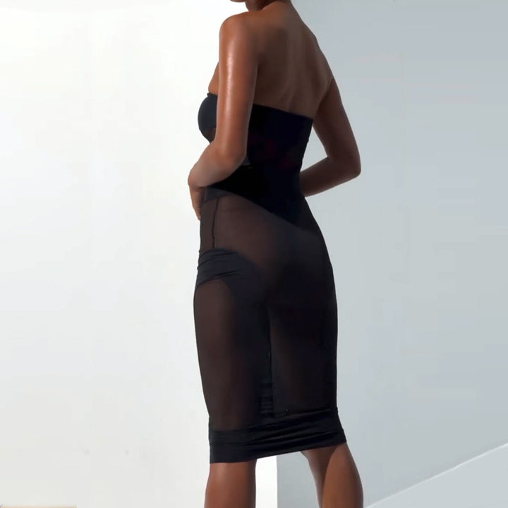 Sheer Mesh Strappy Corset Mini Dress Set
