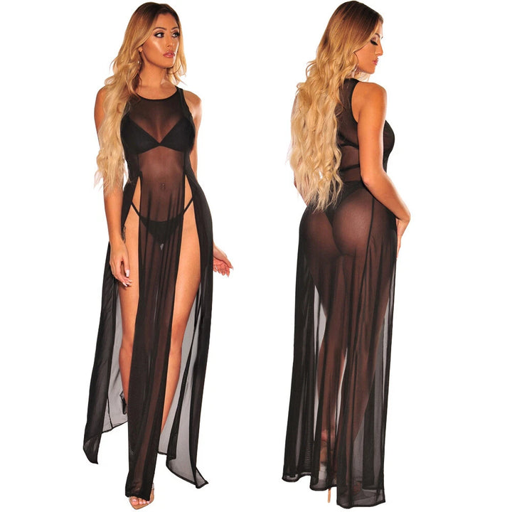 Sheer Split Mesh Maxi Dress