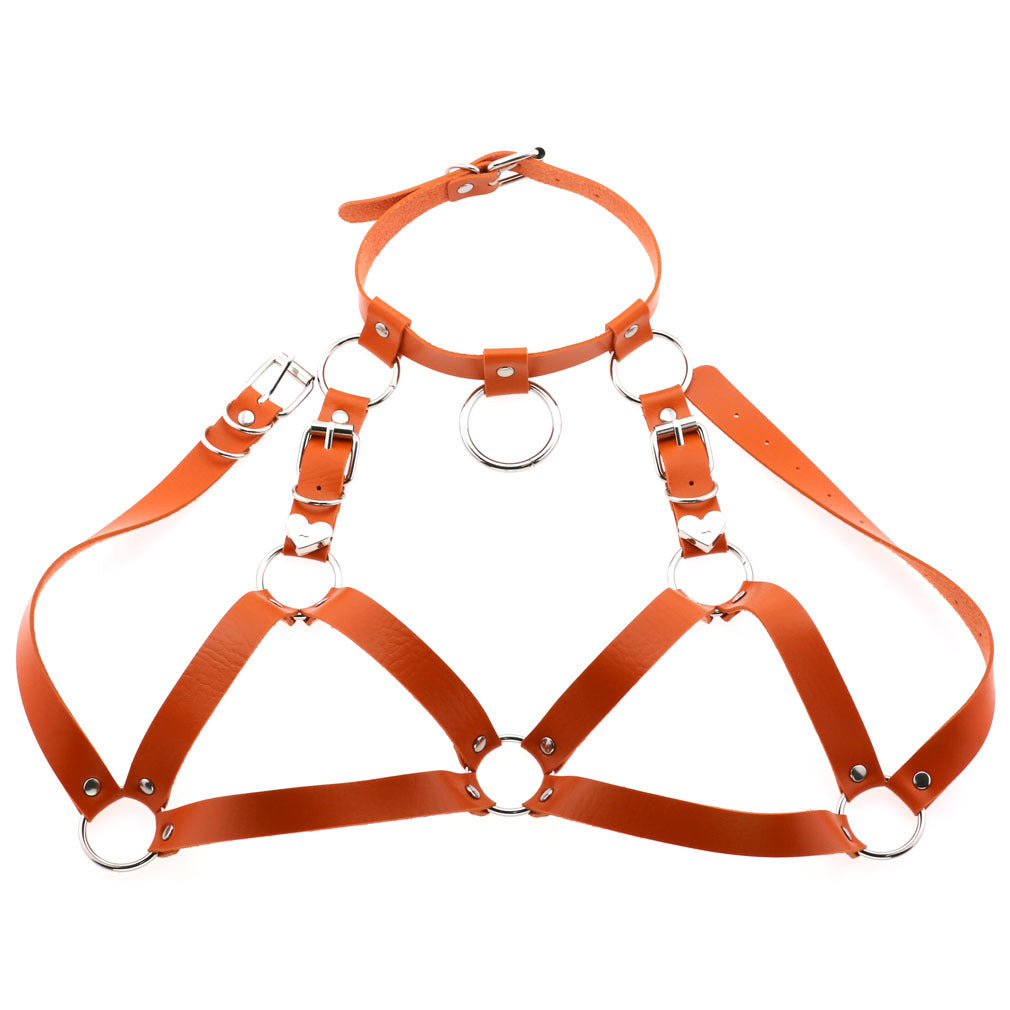 Leather Harness Choker Bondage Belt Set