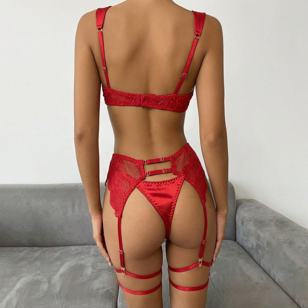 Satin Lace Garter Lingerie Set