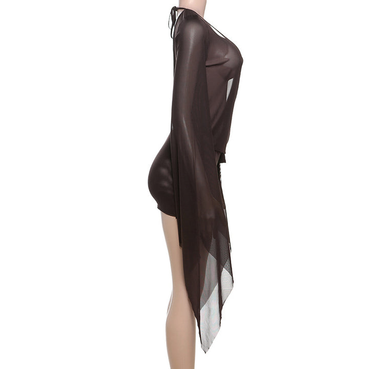 Deep Plunge Bell Sleeve Mini Dress