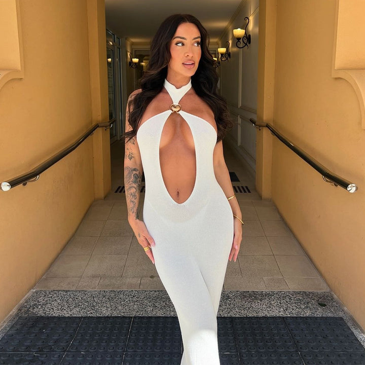 Halter Plunge Maxi Cover-Up Dress