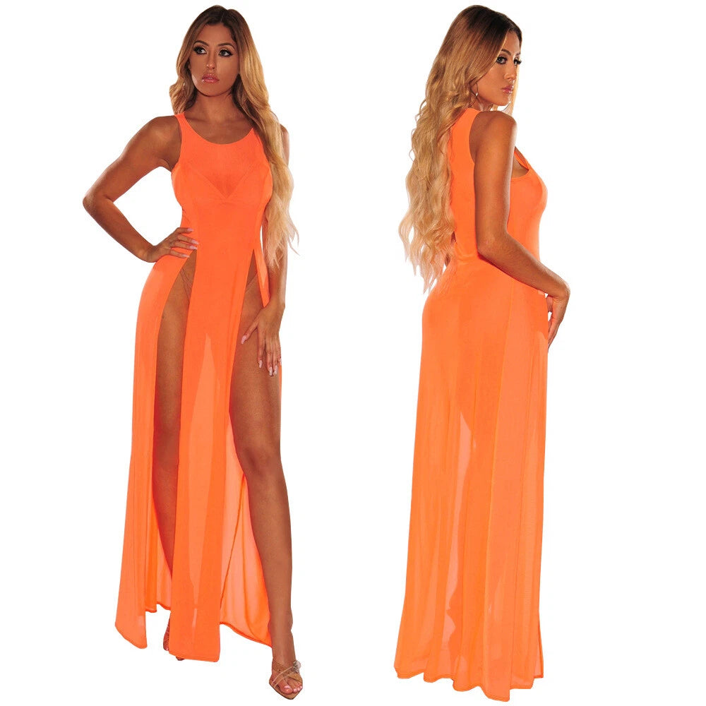 Sheer Split Mesh Maxi Dress