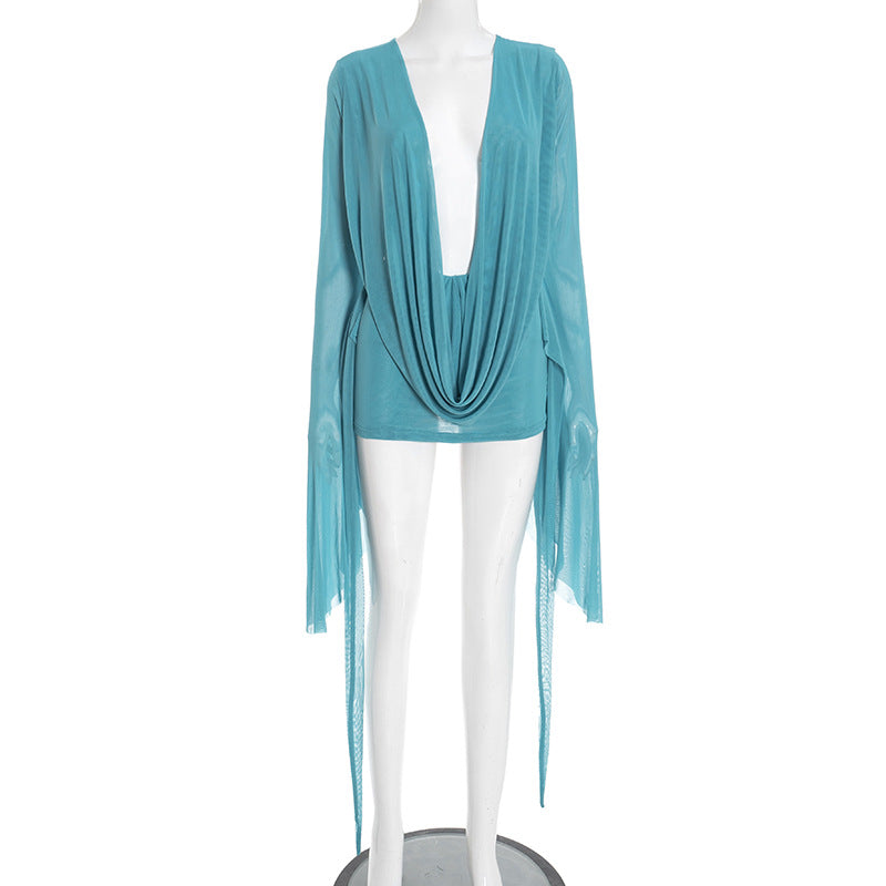 Moonlit Drape Backless Mini Dress