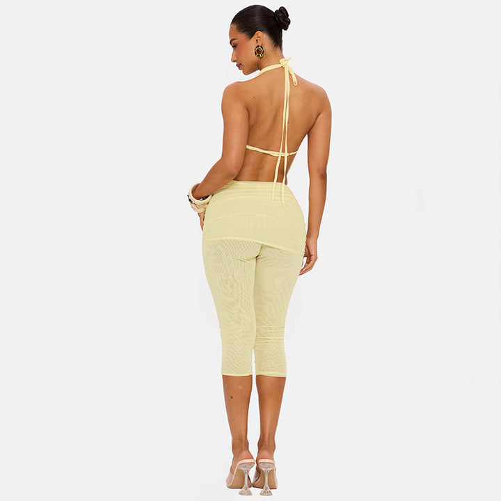 Draped Halter Backless Romper Set