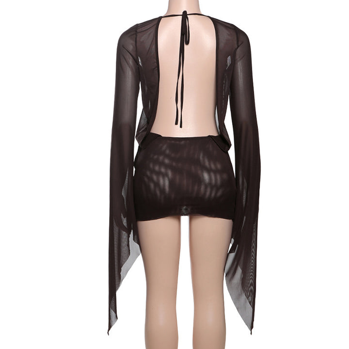 Deep Plunge Bell Sleeve Mini Dress