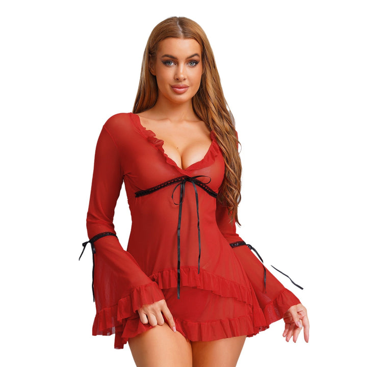Sheer Mesh Ruffle Sleeve Dress Set