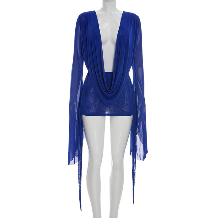 Moonlit Drape Backless Mini Dress