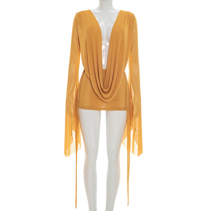 Moonlit Drape Backless Mini Dress