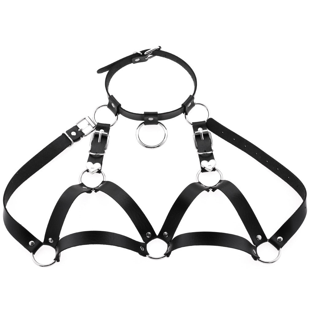 Leather Harness Choker Bondage Belt Set
