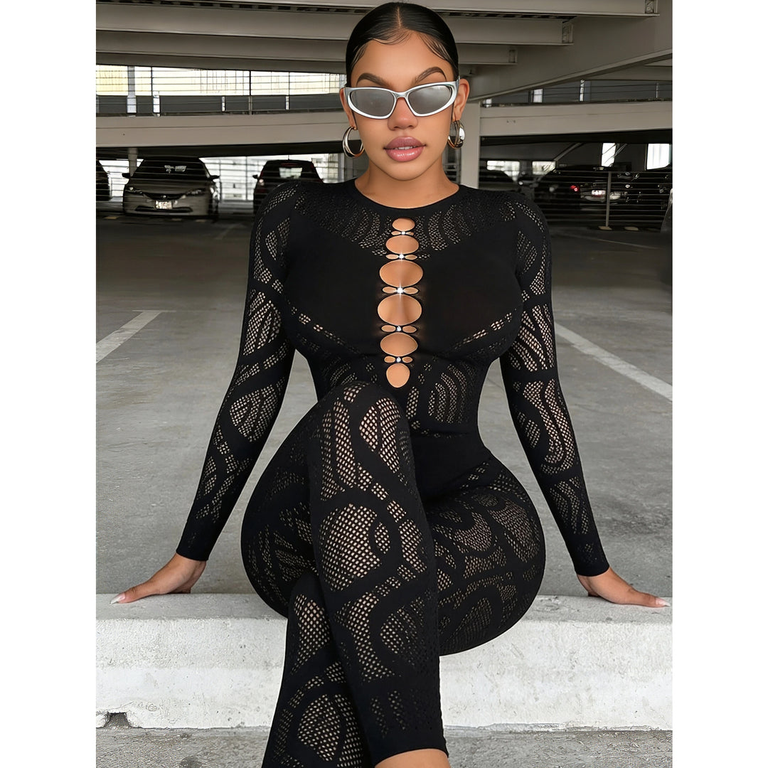 Rhinestone Cutout Catsuit