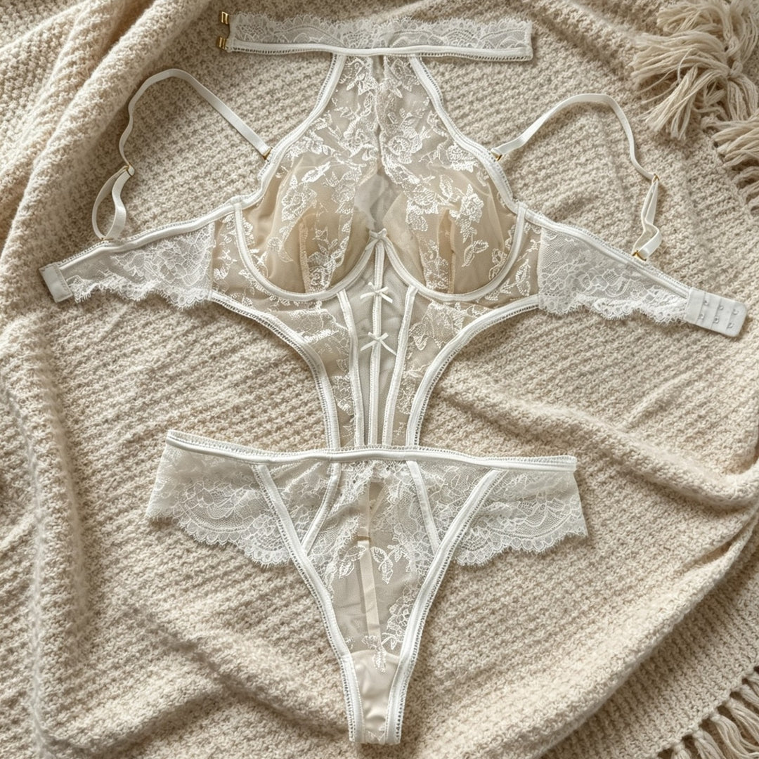 Embroidered Sheer Halter Bodysuit