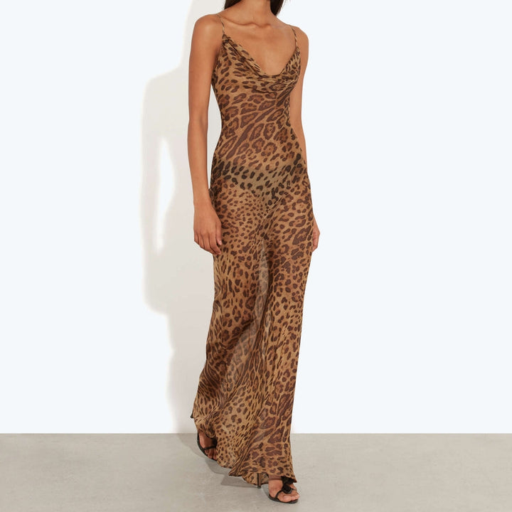 Leopard Print Cowl Neck Slip Dress