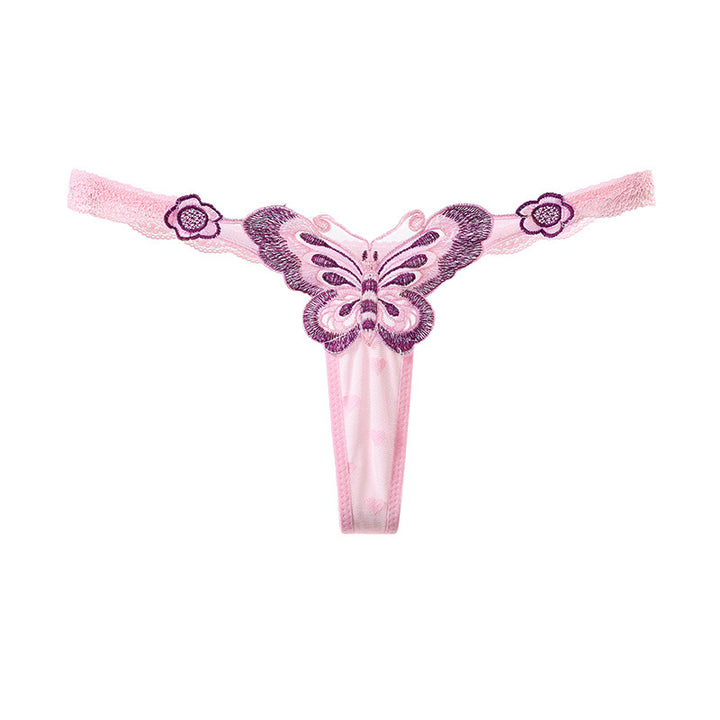 Butterfly Embroidered Sheer Lace Thong