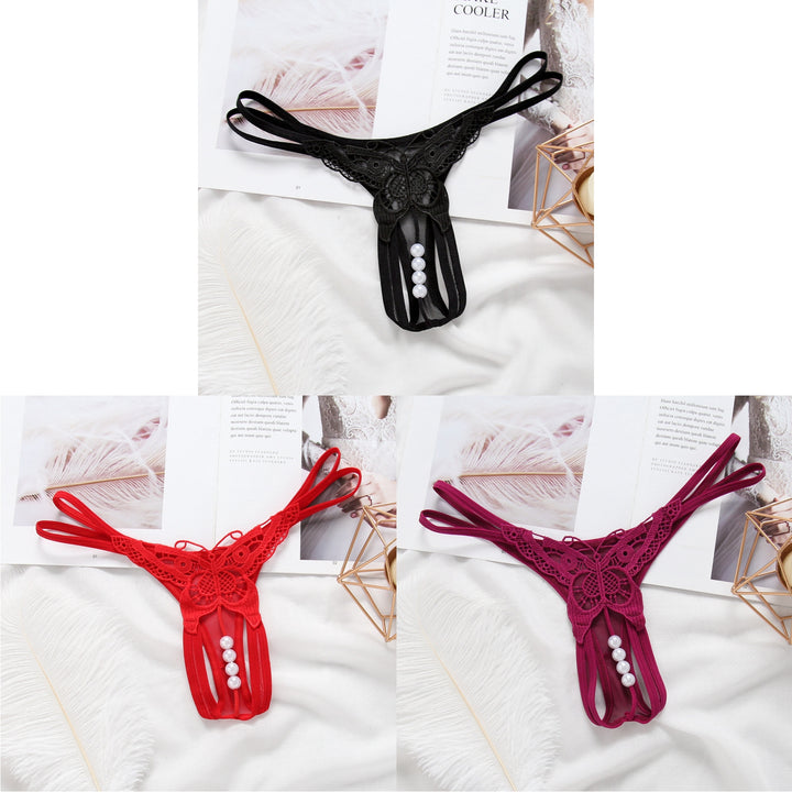 Pearl Butterfly Embroidered Open Thong
