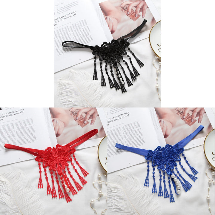 Tassel Pearl Lace Thong
