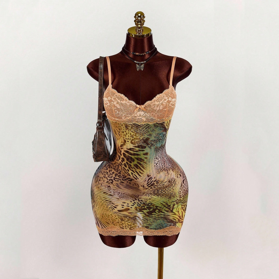 Leopard Lace Slip Mini Dress