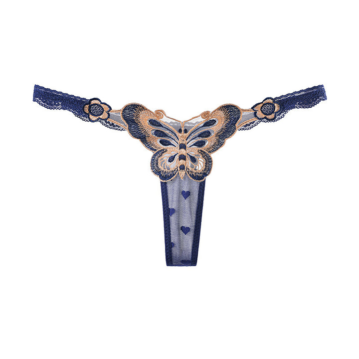 Butterfly Embroidered Sheer Lace Thong