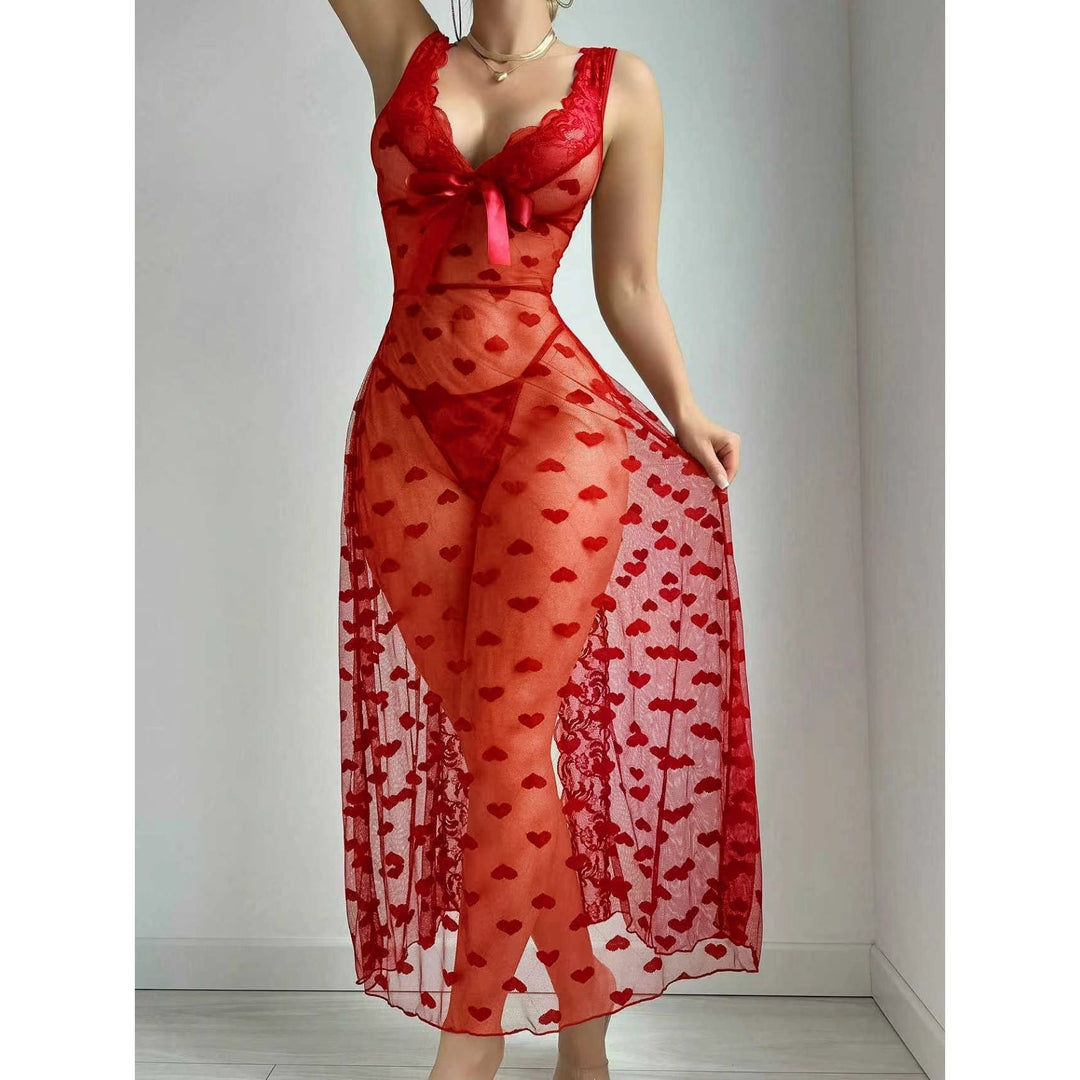 Sheer Heart Mesh Long Chemise