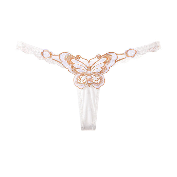 Butterfly Embroidered Sheer Lace Thong