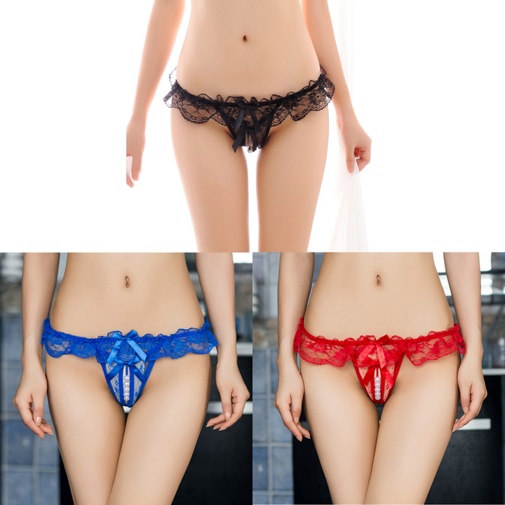 Pearl Desire Lace Crotchless Thong